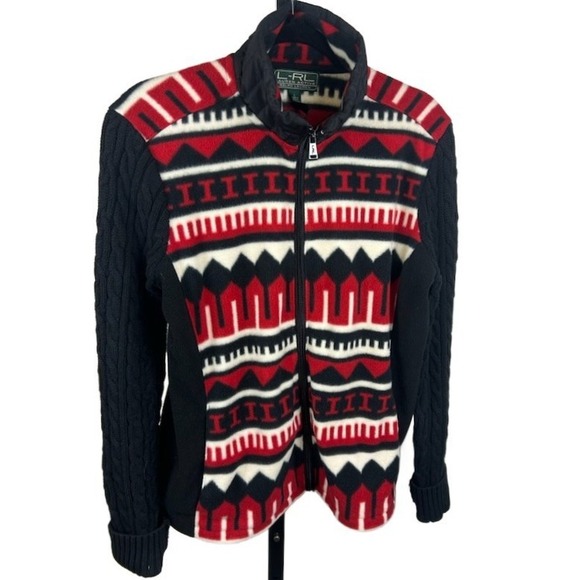 Ralph Lauren L-RL Active Fleece Sweater Top Jacket Geometric Zip Size Large - Picture 1 of 4